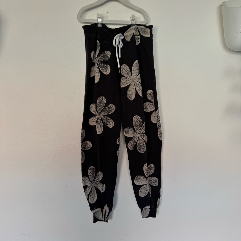 THE GREAT. Black Joggers with White Floral Design